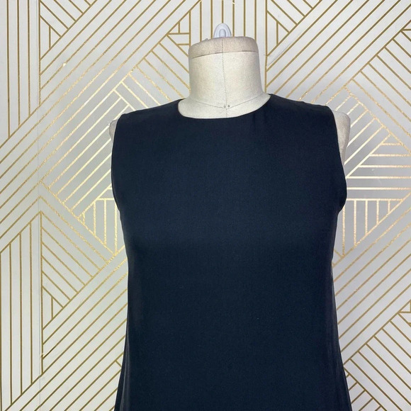 VINCE 100% Silk Sleeveless Shift Dress in Black LBD Exposed‎ Zip Back Size US 2 - Picture 3 of 12